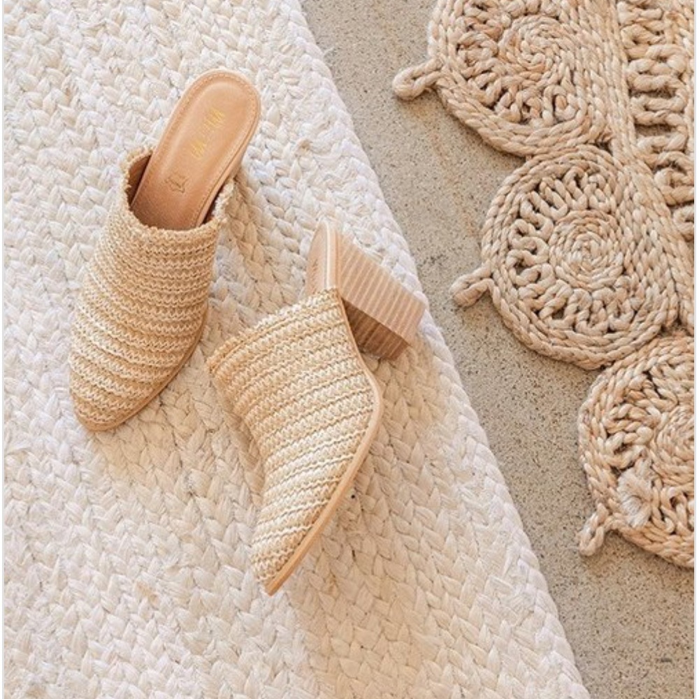 Nude Woven Heeled Mules